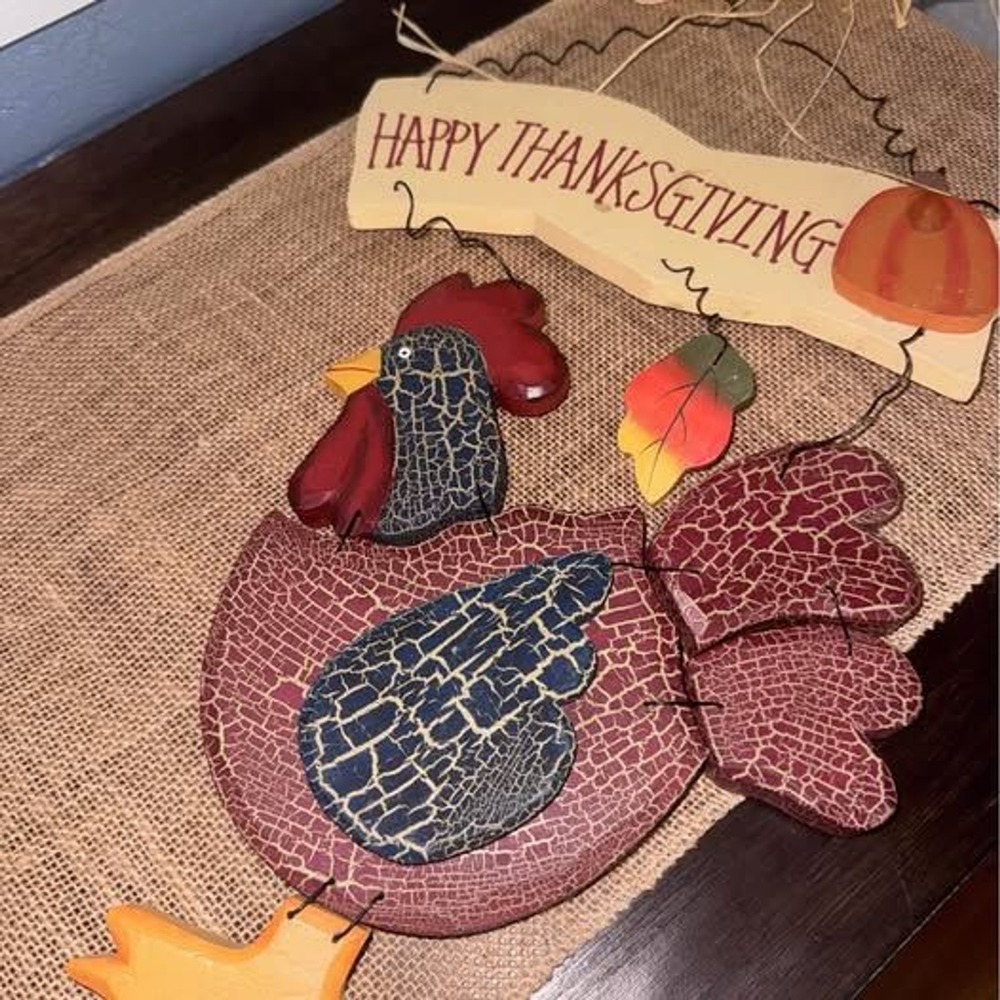 Rustic Wooden Happy Thanksgiving Turkey Hanging Wall Decor FARMHOUSE COTTAGECORE